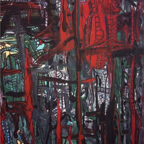 Dark Places, red, black, medium size, acrylic original, wall art design painting - Picture 12 of 12
